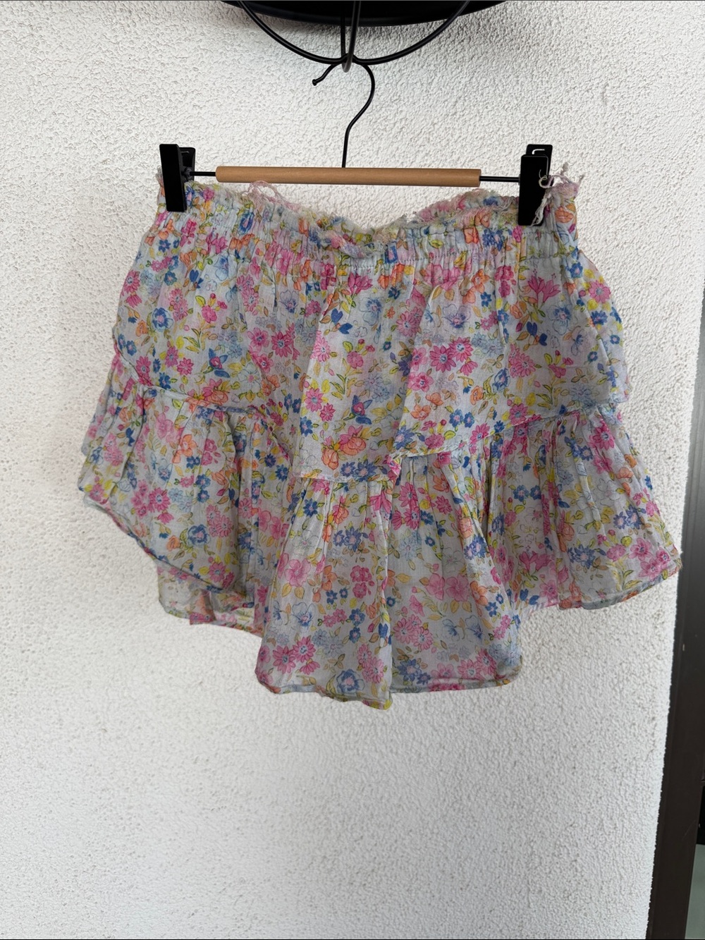 Loveshackfancy Floral Tiered Ruffle micro Mini Skirt XS